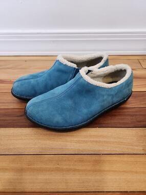 KEEN Blue Suede Slippers Clogs Fleece Lined Comfort Mules Women 7